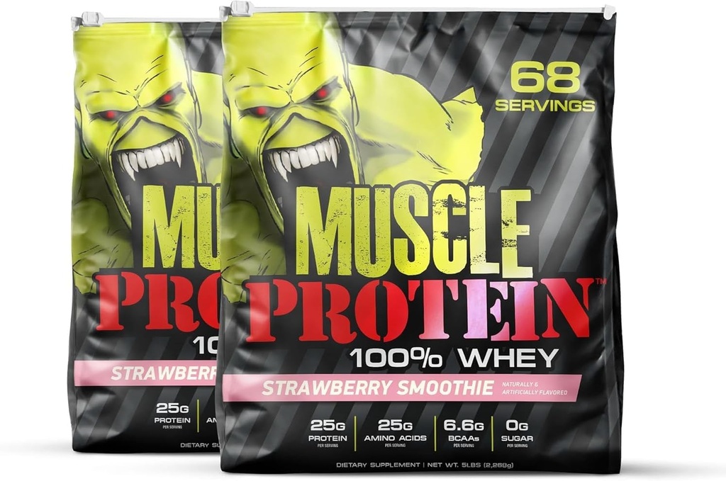 COLOSSAL LABS Μυϊκή πρωτεΐνη Whey Flavored Protein Powder, 25,000mg Amino Acids/Serving, Ψυχρό Φιλτραρισμένο (Packing May Vary) (10 λίβρα (Pack of 2), Φράουλα)