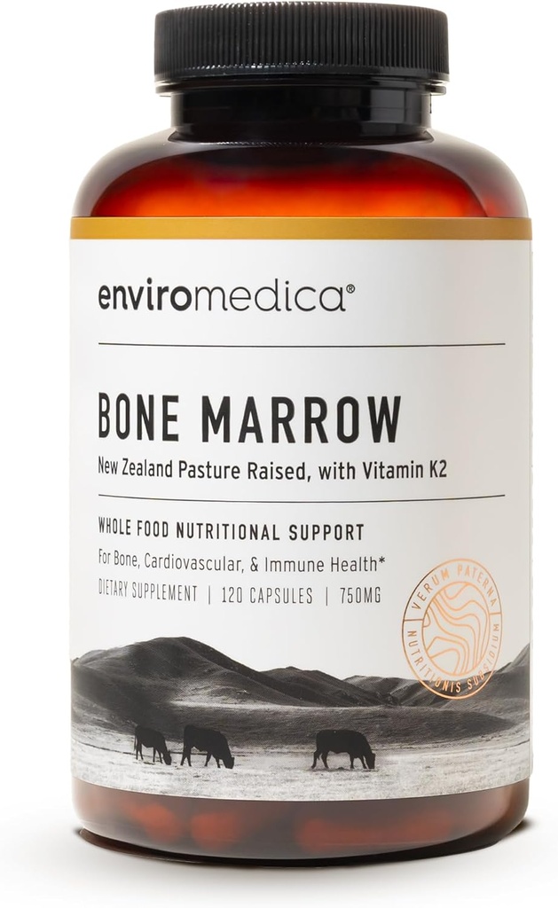Enviromedica Bone Marrow Supplement – Grass-Fed New Zealand Beef Bone Marrow, MCHA, Bovine Cartilage, Collagen, Freeze-Dried, Vitamin K2 MK7, 120 Capsules