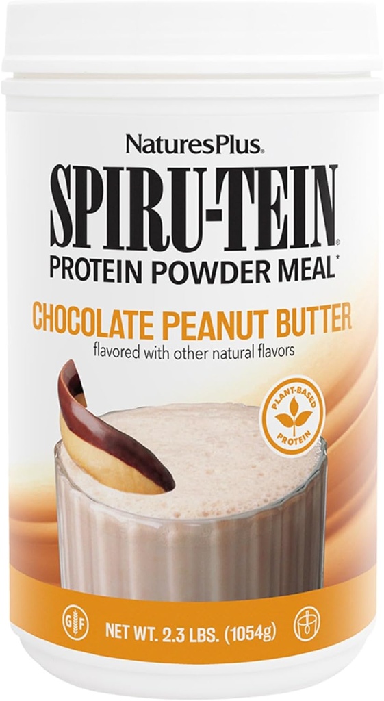NaturesPlus SPIRU-TEIN, Σοκολάτα Φυστικοβούτυρο - 2.3 λίβρες, Συσκευασία των 2 - φυτικής προέλευσης πρωτεΐνη σκόνη - χορτοφαγικά, χωρίς γλουτένη - 68 Σύνολο Σερβίρει