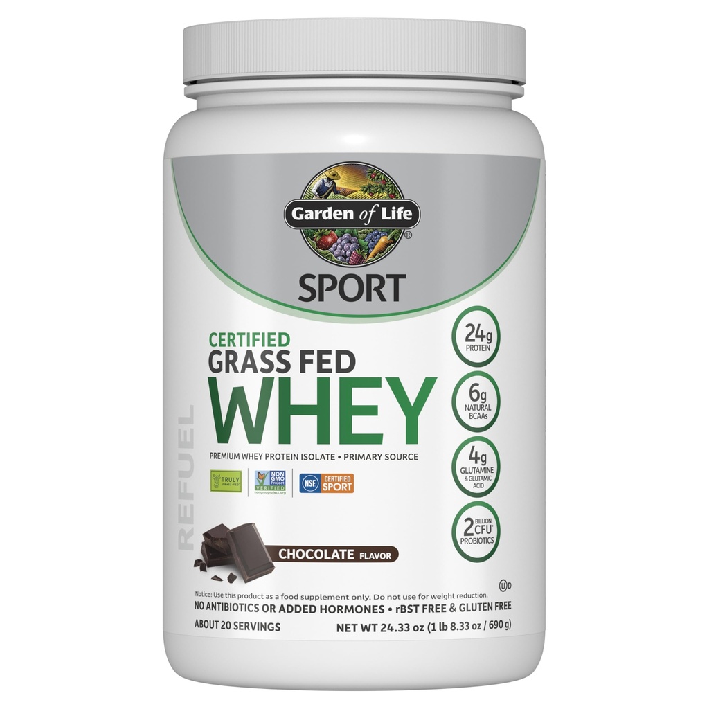 Κήπος της ζωής Αθλητισμός Whey πρωτεΐνη σκόνη σοκολάτα, Premium Grass Fed πρωτεΐνη Whey Isolate Plus Probiotics για την υγεία του ανοσοποιητικού συστήματος, 24g πρωτεΐνη, μη ΓΤΟ, χωρίς γλουτένη, ψυχρή επεξεργασία - 20 εξυπηρετήσεις