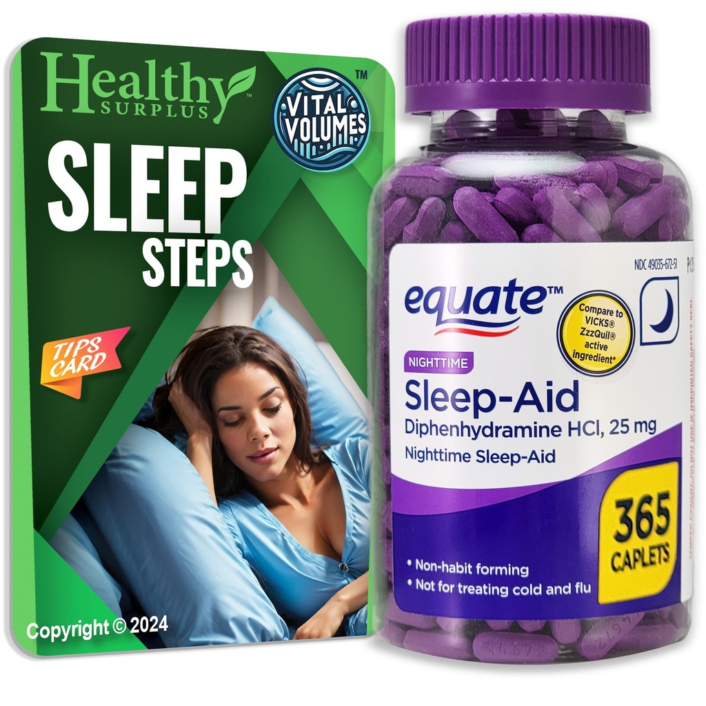 Ικανοποίηση του Sleep- Aid Diphenhydramine HCI 25 mg 365 Caplets and Vital Volumes Sleep Steps