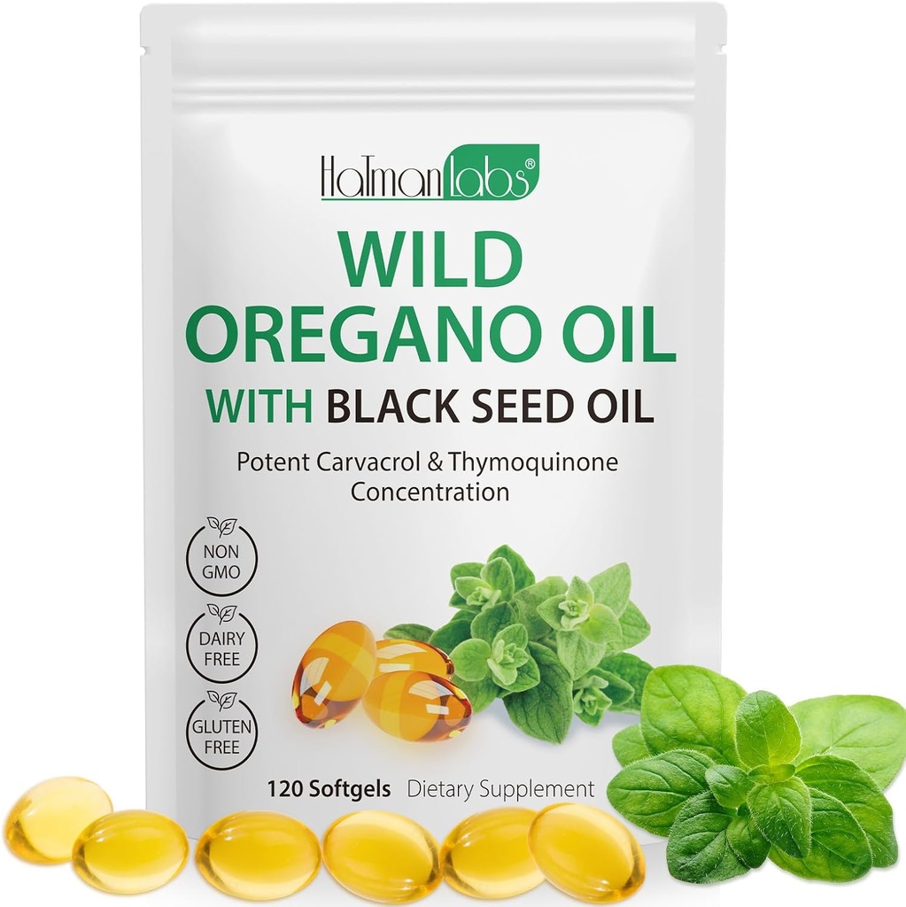 Oil of Oregano with Black Seed Oil, 6000mg Oregano Oil Capsules Organic, of Oregano Supplement Capsules, Natural Antioxidants, Non-GMO, Gluten Free, 120 Softgels
