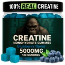 Creatine Monohydrate Gummies 5g Sugar Free Creatine with Vitamin B12 and L-Taurine | Muscle Growth for Men and Women | Low Calorie Formula 120 Gummies for 30 Servings, Blueberry