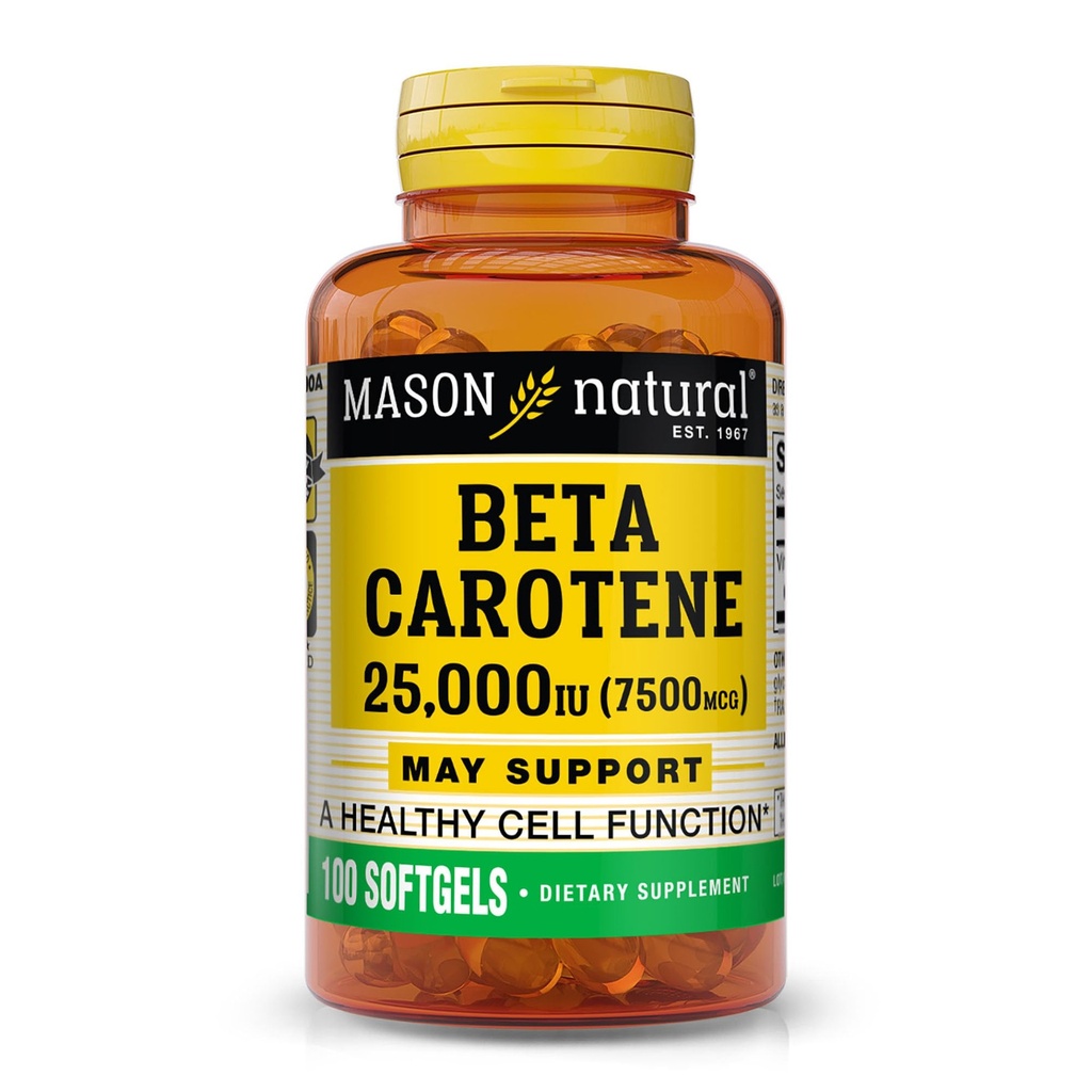 Mason Φυσική Βιταμίνη A Beta Carotene 25,000 IU, Υποστηρίζει Όραμα, λειτουργία κυττάρων & ανοσοποιητική υγεία, 100 Softgels, Συσκευασία των 3