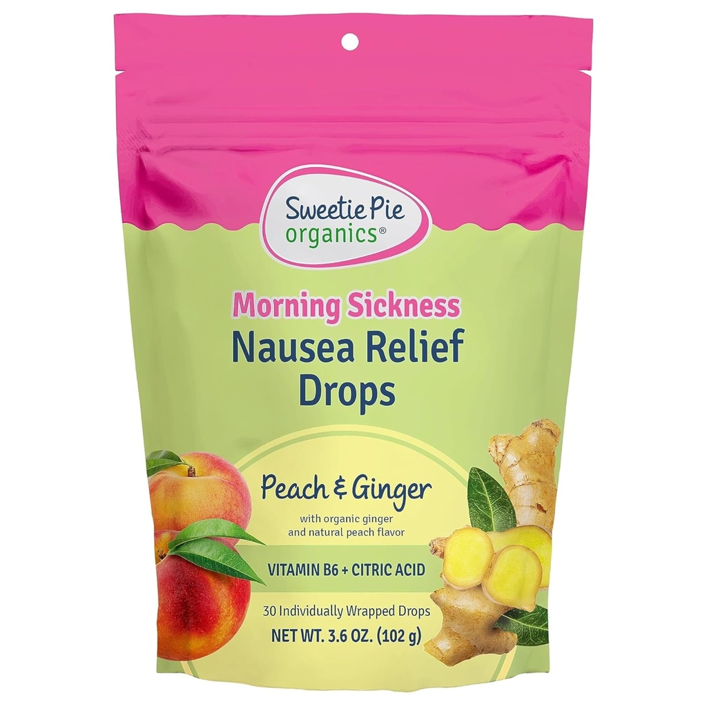 Sweetie Pie Organics Εγκυμοσύνη Ναυτία Relief Drops, Soothe First Trimester Morning Sickness, Ροδάκινο & Ginger Flavor, 30 Count