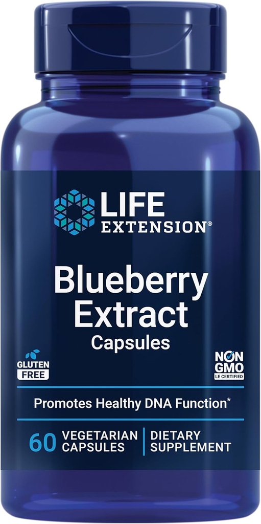 Life Extension Blueberry Extract Κάψουλες, υποστηρίζει τη γνωστική & μνήμη υγεία, βοηθά στη διατήρηση ήδη υγιή επίπεδα χοληστερόλης, καταπολεμά το οξειδωτικό στρες, χωρίς γλουτένη, μη ΓΤΟ, χορτοφάγος, 60 κάψουλες