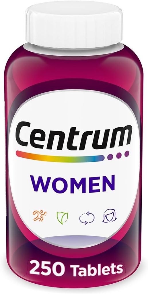 Centrum Multivitamin για γυναίκες, Multivitamin / Multimineral συμπλήρωμα με σίδηρο, βιταμίνη D3, Β Βιταμίνες και Αντιοξειδωτικές Βιταμίνες C και E, Χωρίς γλουτένη, μη ΓΤΟ Συστατικά - 250 Count