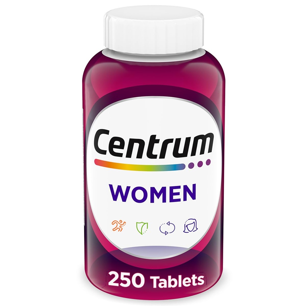 Centrum Multivitamin για γυναίκες, Multivitamin / Multimineral συμπλήρωμα με σίδηρο, βιταμίνη D3, Β Βιταμίνες και Αντιοξειδωτικές Βιταμίνες C και E, Χωρίς γλουτένη, μη ΓΤΟ Συστατικά - 250 Count