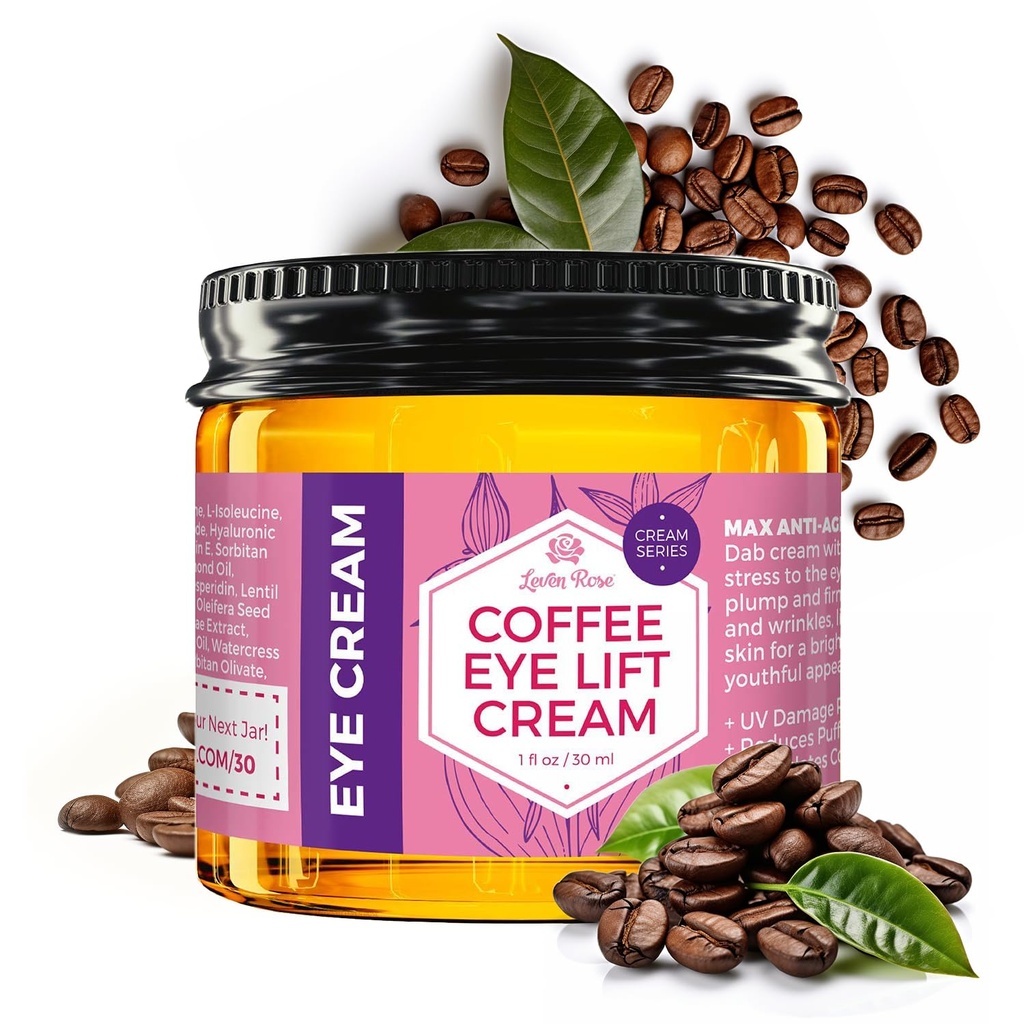 Leven Rose Lifting Coffee Eye Cream με καφεΐνη 1 oz - Φυσική λύση για τους Σκοτεινούς Κύκλους και την Παχυσαρκία - Σύσφιξη κατά της γήρανσης κάτω από τη θεραπεία ματιών