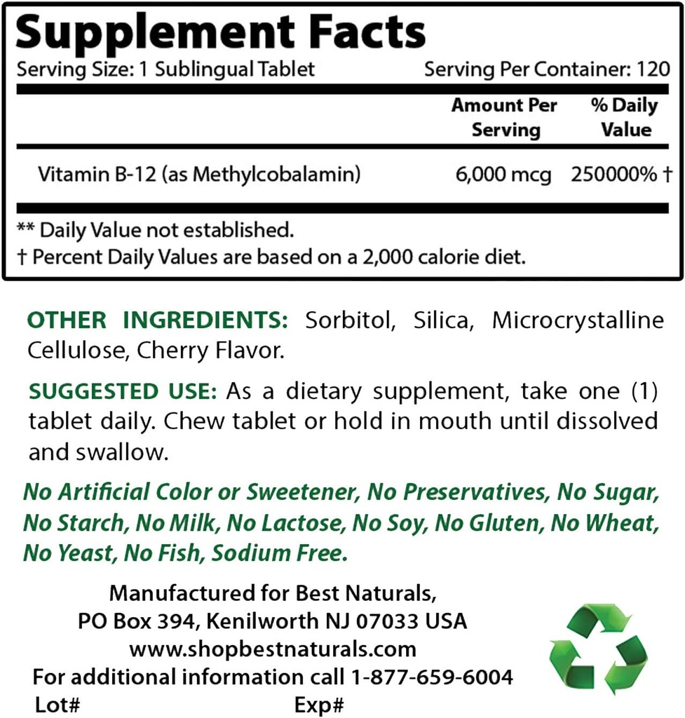Best Naturals Βιταμίνη B12 6000 mcg & Βιταμίνη K2 (MK7) με D3