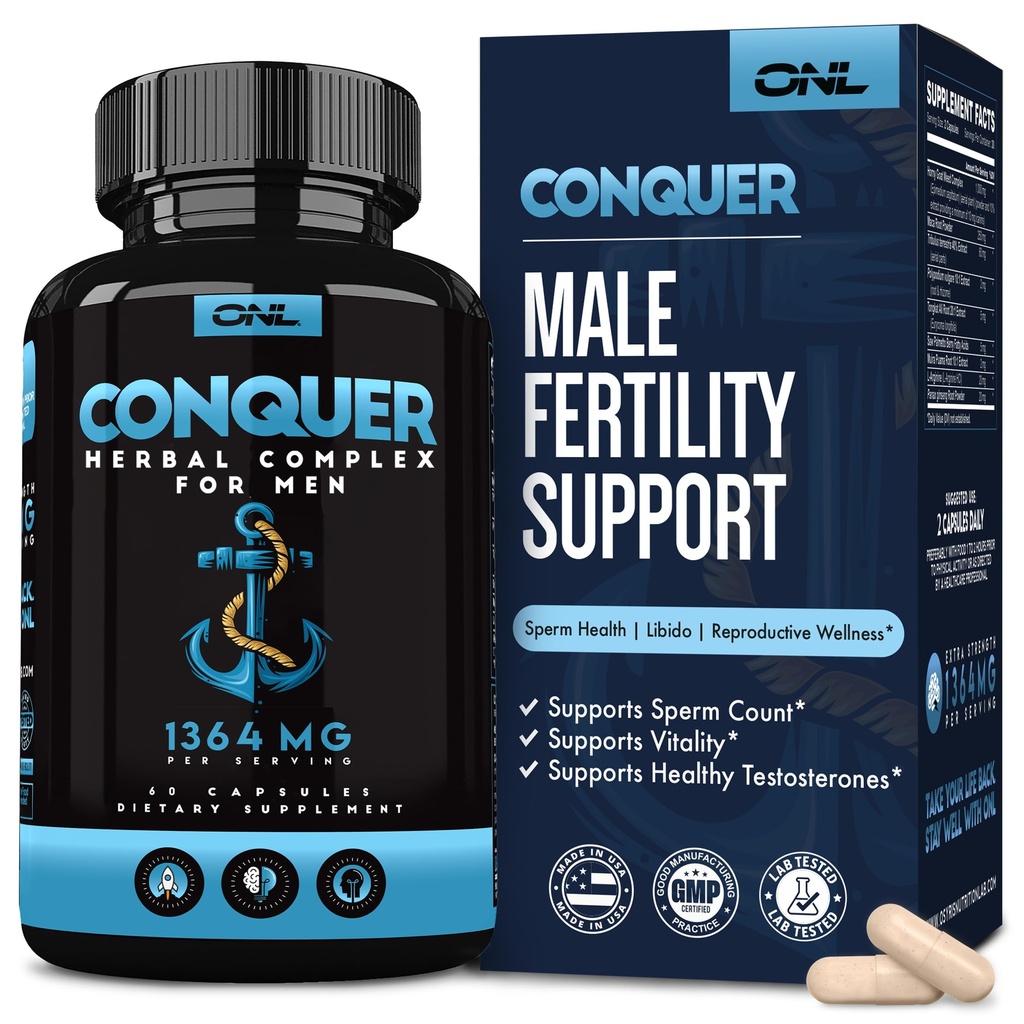 Conquer Mens Fertility Supplement - Testosterone Booster για τους άνδρες w/ Maca Root, Horny Goat Weed & Tribulus Terrestris - Ανδρική Γονιμότητα συμπλήρωμα - Libido Booster για τους άνδρες - Ανδρική Ενίσχυση χάπια -60Ct
