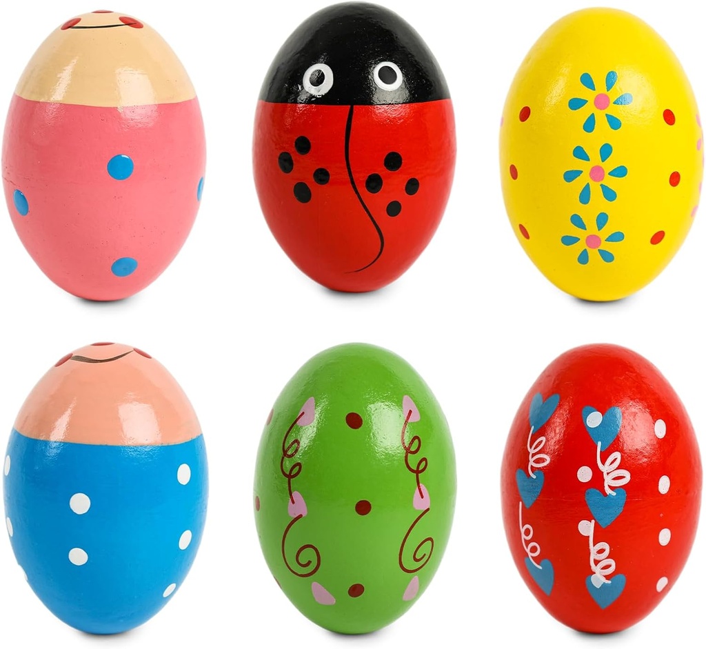 SallyFashion 6 PCS Ξύλινα αυγά σέικερ για Toddlers, Egg Maracas Κρουστά Shakers Μουσικά όργανα για Party Favors Goodie Bag Stuffers Cassroom Prizes