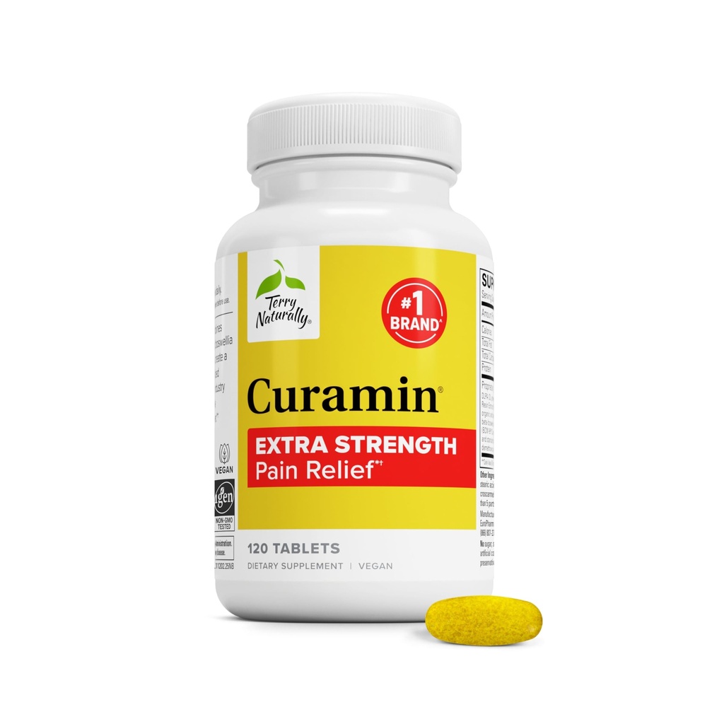 Terry Φυσικά Curamin Extra Strength - Curcumin & Boswellia συμπλήρωμα για την υποστήριξη της υγιεινής κυκλοφορίας - Turmeric συμπλήρωμα για την υποστήριξη αρθρώσεων, μυϊκή υγεία & ενδορφίνη Παραγωγή - 120 δισκία
