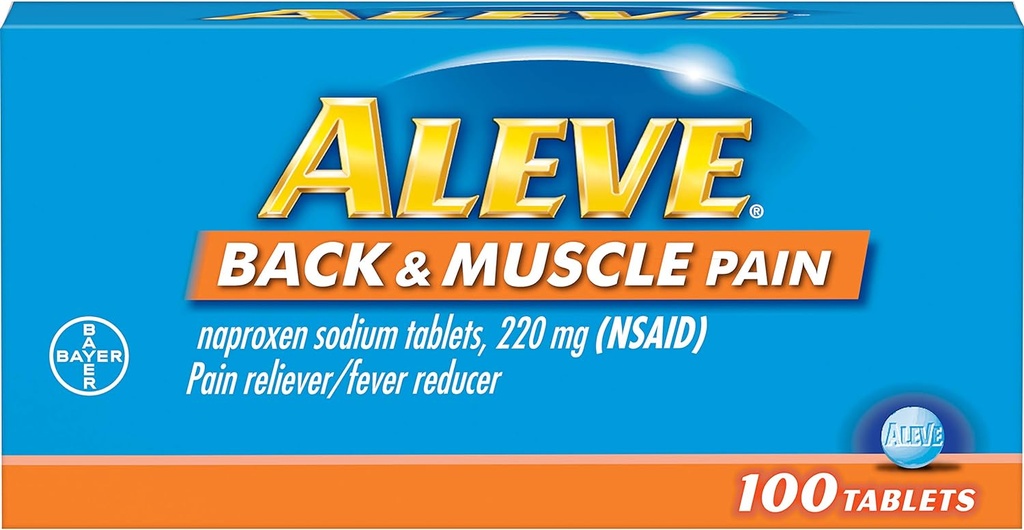 Aleve Back and Muscle Pain Tables, ταχεία δράση Ολη μέρα Στοχευμένη ανακούφιση για τον πονοκέφαλο, τους μυς και τον πόνο στην πλάτη, Naproxen κάψουλες νατρίου, 220 mg, 100 Count