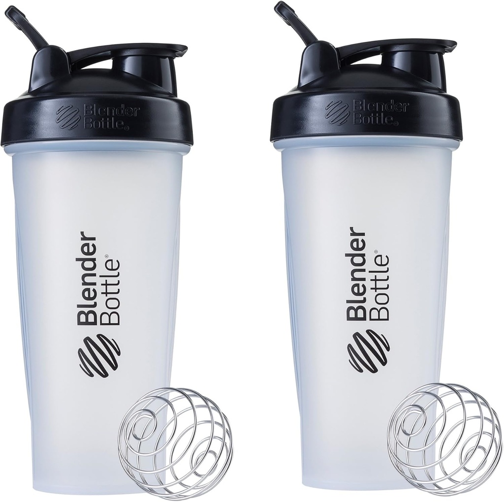 BlenderBottle Classic Shicker μπουκάλι Ιδανικό για τις ανακινήσεις πρωτεϊνών και πριν την προπόνηση, 28oz, Καθαρό / μαύρο (πακέτο του 2)