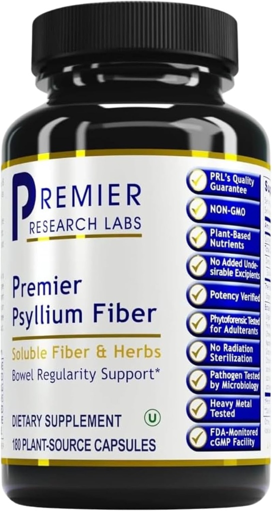 Premier Research Labs Premier Psyllium Fiber - Psyllium Husk Κάψουλες, Χάπια Υψηλής Ίνας για Ενήλικες, για Γυναίκες & Άνδρες, Καθημερινή Υποστήριξη για την Digestive Υγεία - 180 Κάψουλες Χορτοφαγών