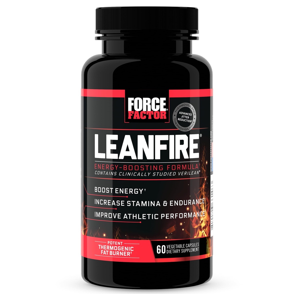 Force Factor LeanFire Pre Workout Energy Pills with Green Tea Extract and Caffeine to Increase Energy, Build Lean Muscle, Black, 60 Count (Pack of 1), Package May Vary