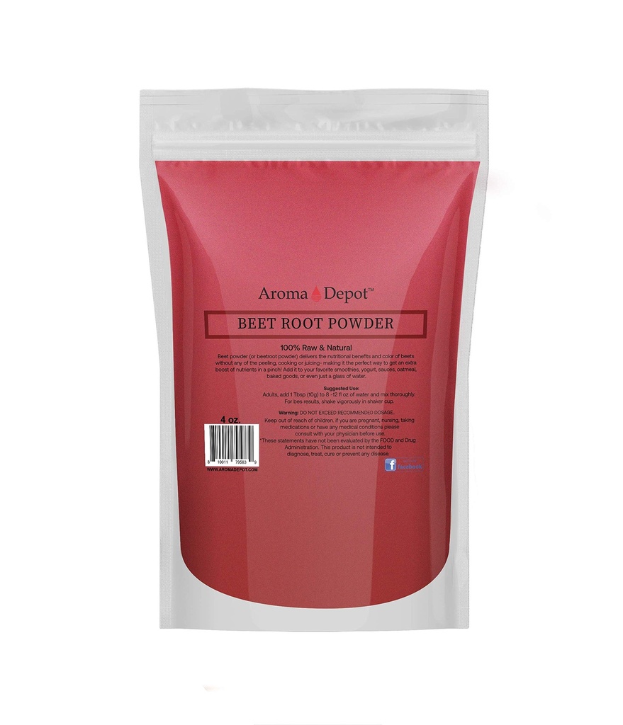 Beet Root Powder 4oz by Aroma Depot Raw & Non-GMO I Vegan & Gluten Free I Nitric Oxide Booster I Booster Stamina and Aυξάνει την ενέργεια I ανοσοποιητικό σύστημα Booster I 100% Φυσικό