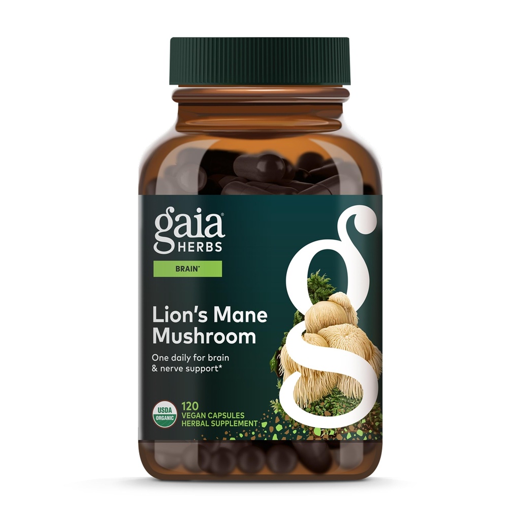 Gaia Herbs Lion's Mane Mushroom - Brain & Nerve Health Support* - 120 Vegan Κάψουλες (120-Day Supply)