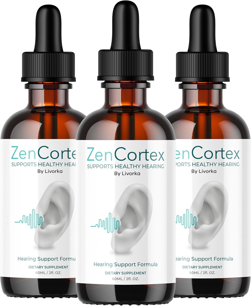 LIVORKA ZenCortex σταγόνες, υγρό συμπλήρωμα για την υγεία του αυτιού, υποστηρίζει υγιή ακοή - 3 μπουκάλια (90 Ημέρα προσφοράς) - Συσκευασία των 3