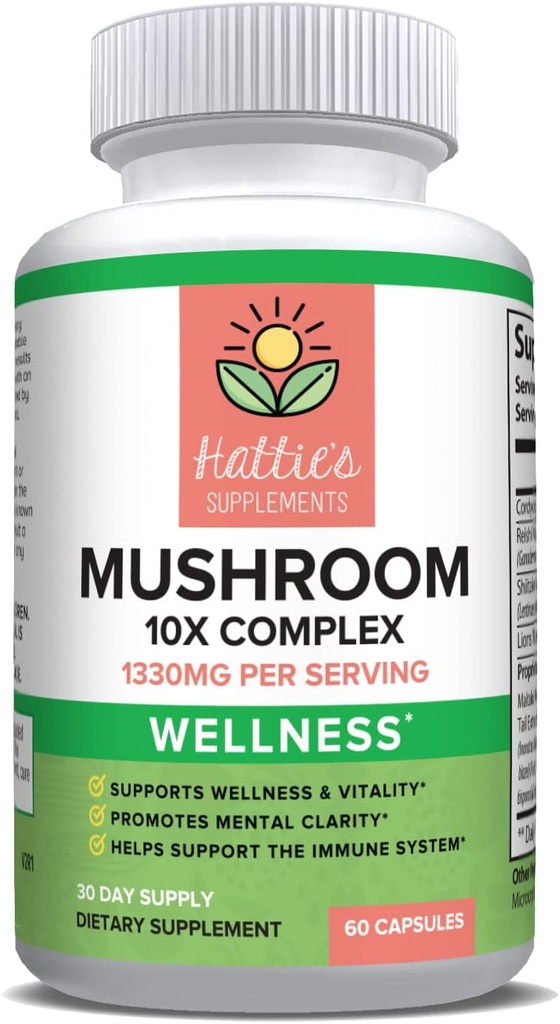 Hattie's Supplements Mushroom 10x 1330mg, 60 Capsules