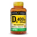 MASON ΦΥΣΙΚΗ Βιταμίνη D3 10 mcg (400 IU) - Υποστηρίζει τη συνολική υγεία, ενισχύει τα οστά και τους μυς, 100 Softgels