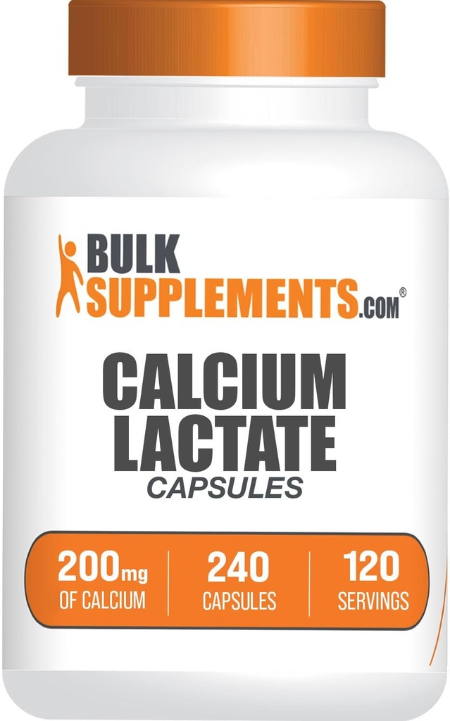 BulkSupplements.com Γαλακτικές κάψουλες ασβεστίου - Συμπλήρωμα ασβεστίου, Ασβέστιο 200mg - Συμπλήρωμα γαλακτικού ασβεστίου, 2 κάψουλες ανά υπηρεσία - 120-Ημέρα προσφοράς, 240 κάψουλες