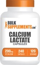 BulkSupplements.com Γαλακτικές κάψουλες ασβεστίου - Συμπλήρωμα ασβεστίου, Ασβέστιο 200mg - Συμπλήρωμα γαλακτικού ασβεστίου, 2 κάψουλες ανά υπηρεσία - 120-Ημέρα προσφοράς, 240 κάψουλες