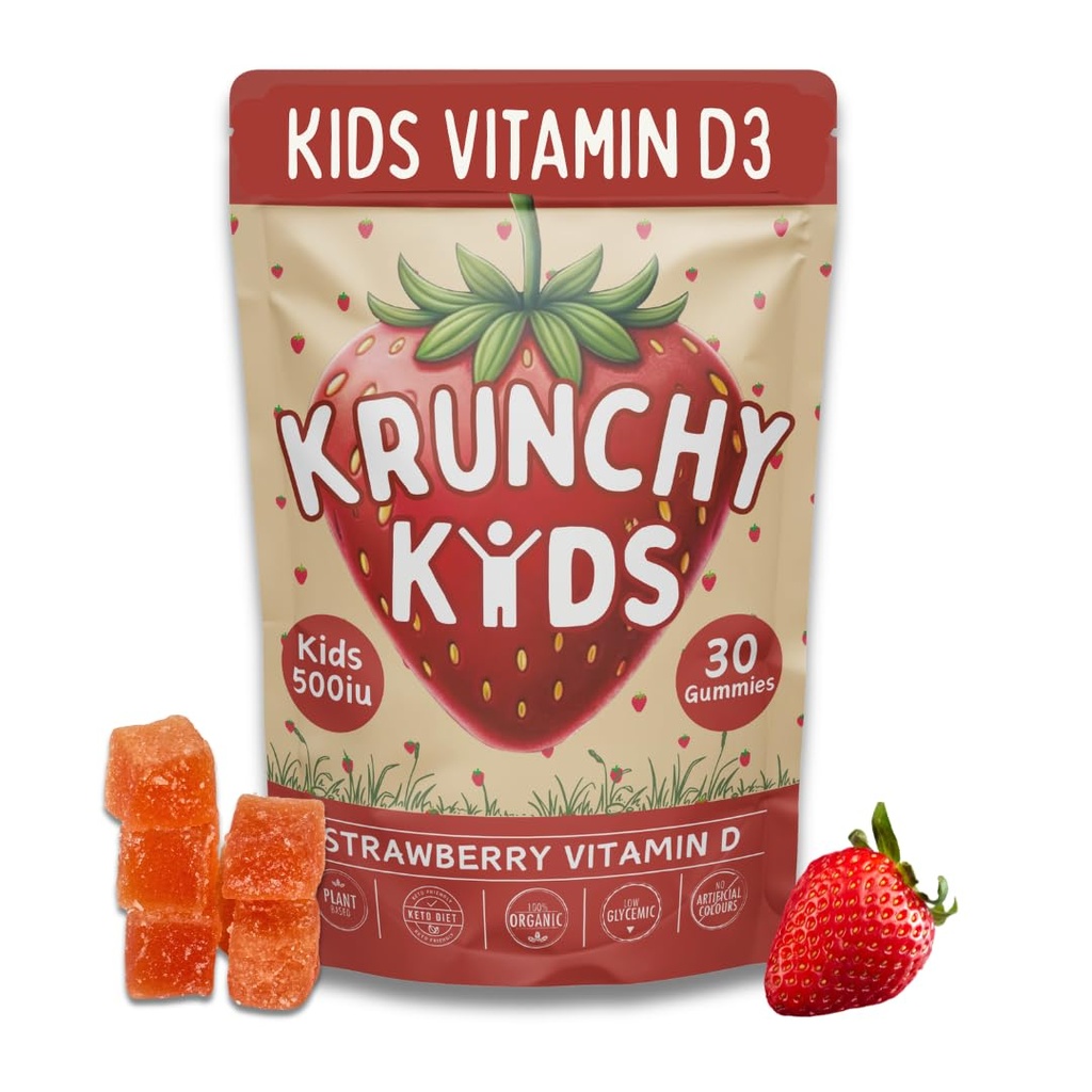 Vitamin D3 Gummies for Kids 2+ – Clean Ingredient Strawberry Gummies, Vegan & Non-GMO, Low Glycemic Vitamin D Supplement for Immune & Bone Support, 30 Count