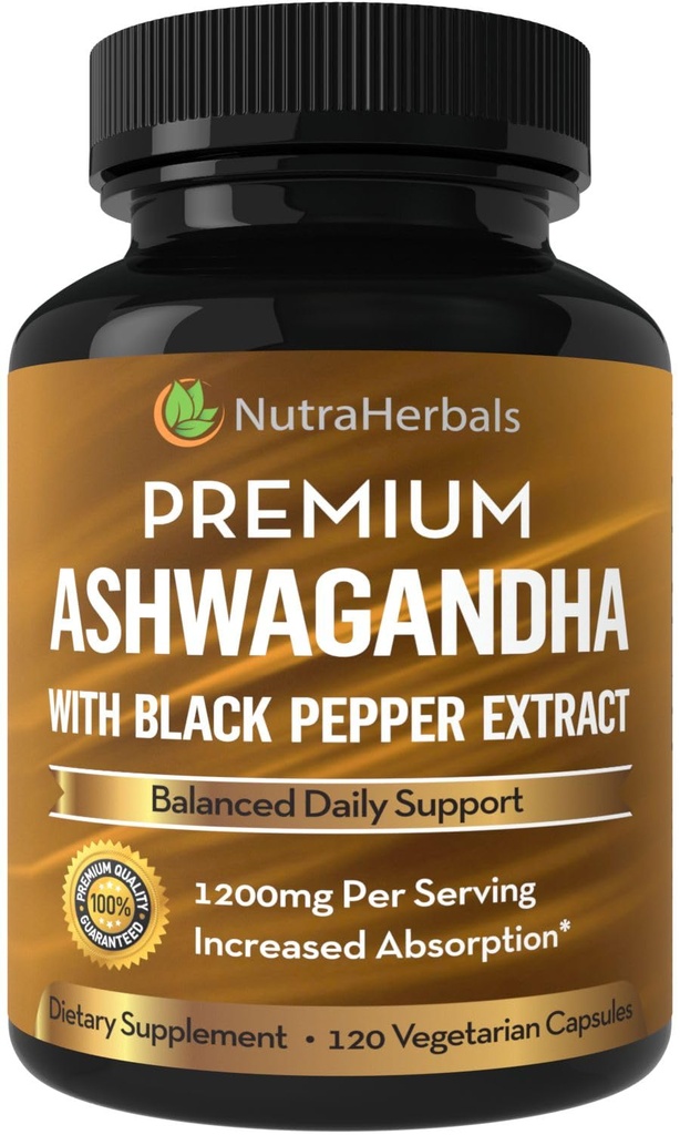 Συμπλήρωμα Ashwagandha Made with Premium Ashwaganda Root Powder 1200mg με εκχύλισμα μαύρου πιπεριού για αυξημένη απορρόφηση - 120 κάψουλες Vegi