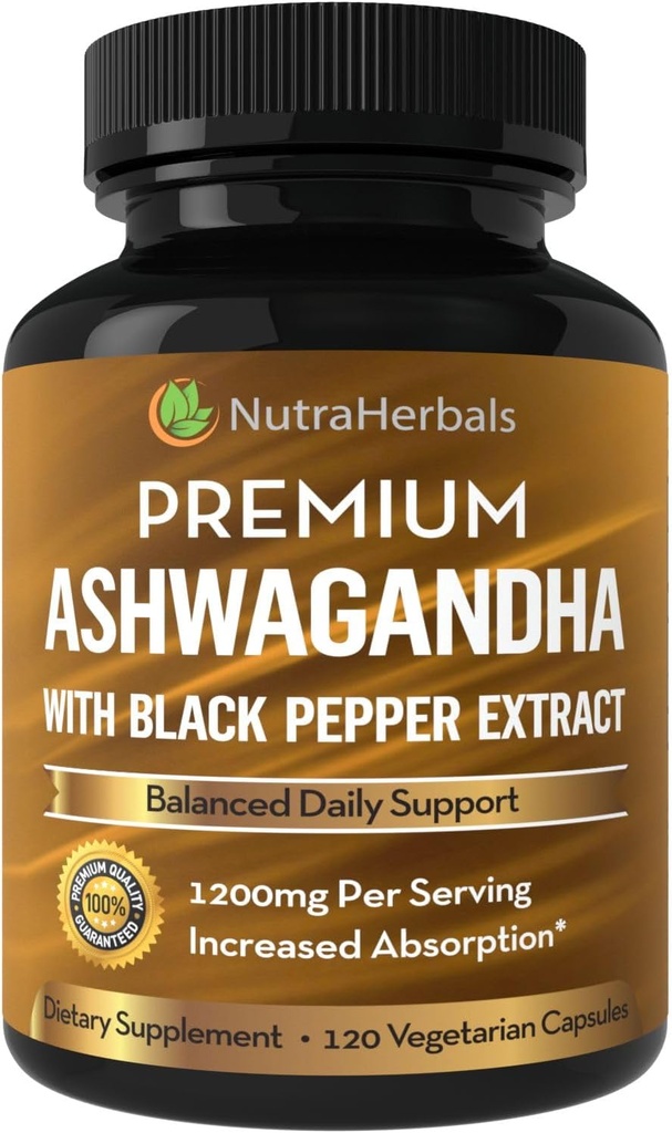 Συμπλήρωμα Ashwagandha Made with Premium Ashwaganda Root Powder 1200mg με εκχύλισμα μαύρου πιπεριού για αυξημένη απορρόφηση - 120 κάψουλες Vegi