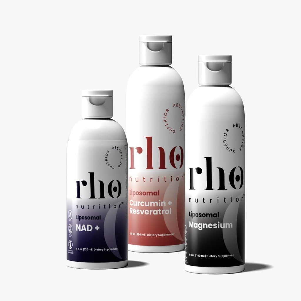 Rho Daily Essentials Wellness Bundle - Έναρξη της ημέρας σας, Ανάκτηση το απόγευμα, και Αποσυμπίεση τη νύχτα με υψηλή απορρόφηση Liposomal συμπληρώματα – NAD+, Κουρκουμίνη + ρεσβερατρόλη, & Μαγνήσιο (3 Pack)
