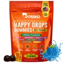 Happy Gummy Supplement 8-in-1 Advanced Formula Calm & Focus Support Gummies, Sugar-Free Saffron Chews with Passion Flower & Daily Mood Balance Supplement Blueberry Flavor – 90 Gummies