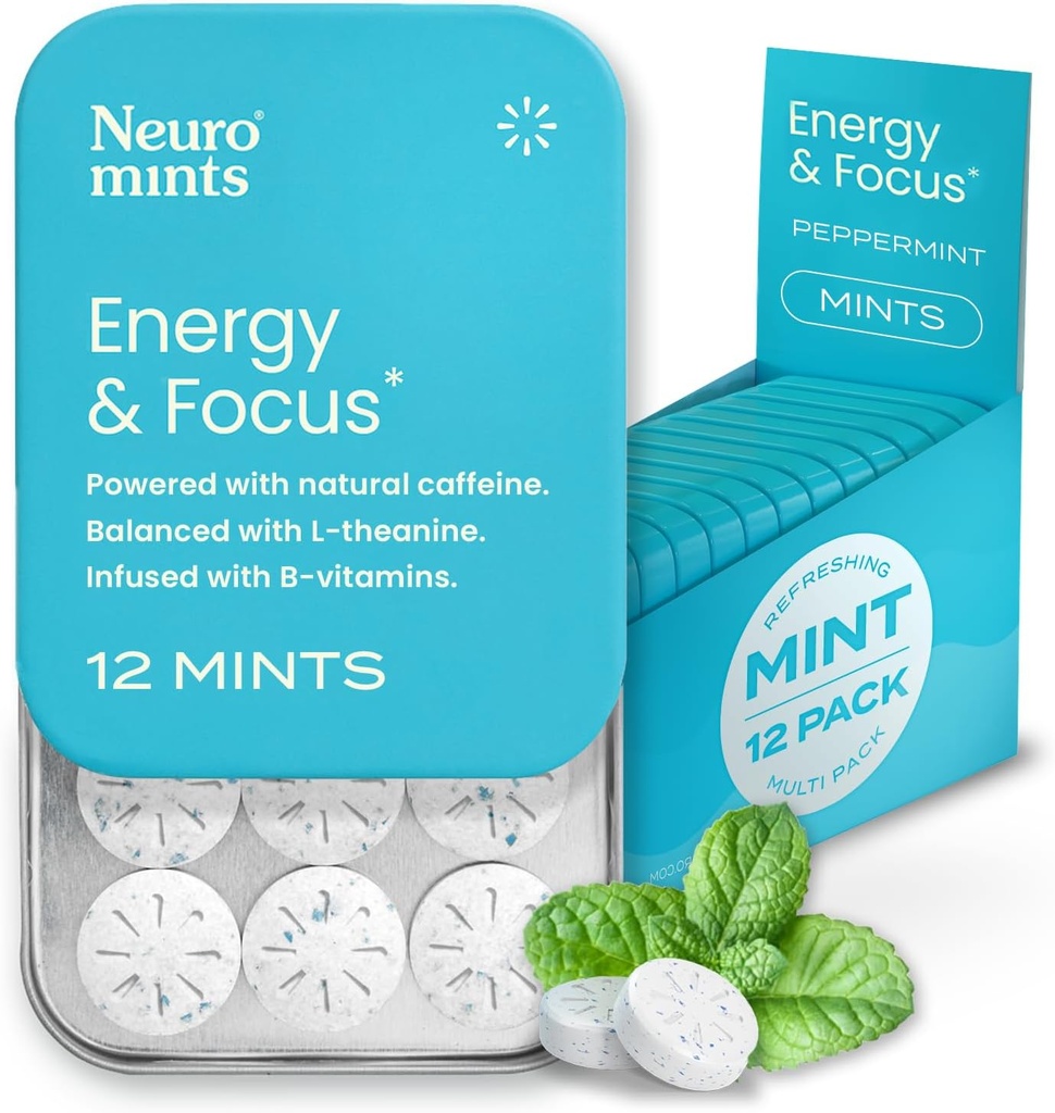 NeuroGum Energy Μέντες καφεΐνης (144 Τεμάχια) - Ζάχαρη Χωρίς με L-θεανίνη + Φυσική καφεΐνη + Βιταμίνη Β12 & Β6 - Nootropic Energy & Focus Supplement for Women & Men - Keto & Vegan, Peppermint Flavor