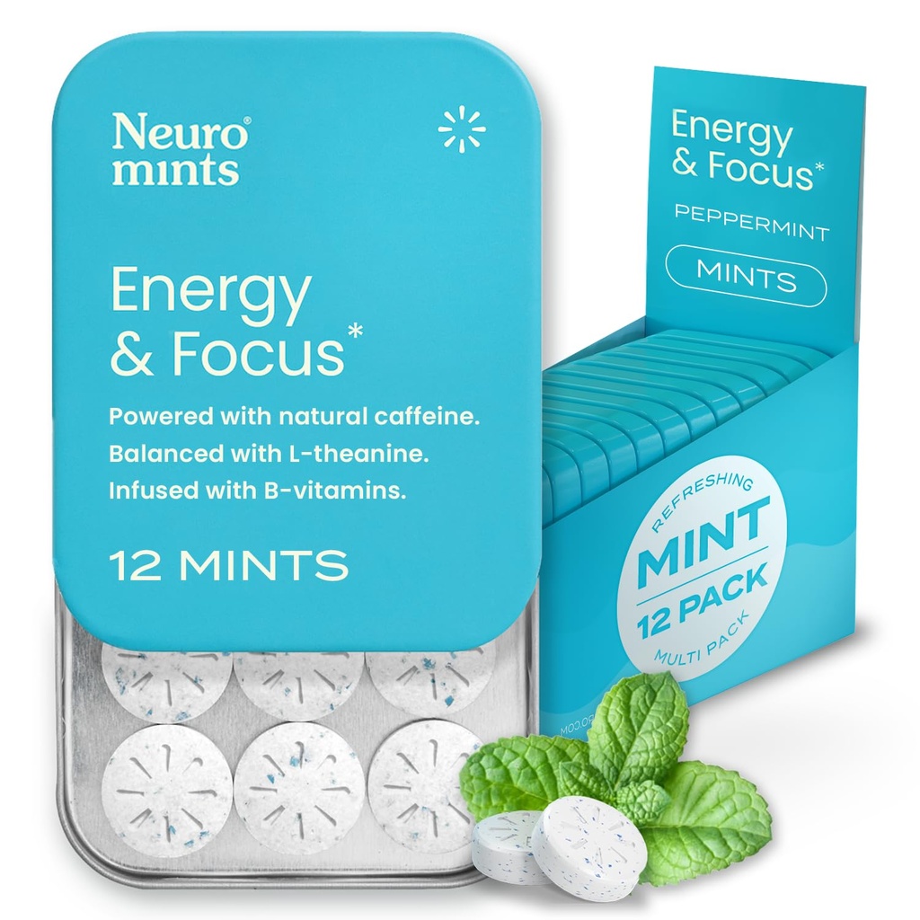 NeuroGum Energy Μέντες καφεΐνης (144 Τεμάχια) - Ζάχαρη Χωρίς με L-θεανίνη + Φυσική καφεΐνη + Βιταμίνη Β12 & Β6 - Nootropic Energy & Focus Supplement for Women & Men - Keto & Vegan, Peppermint Flavor