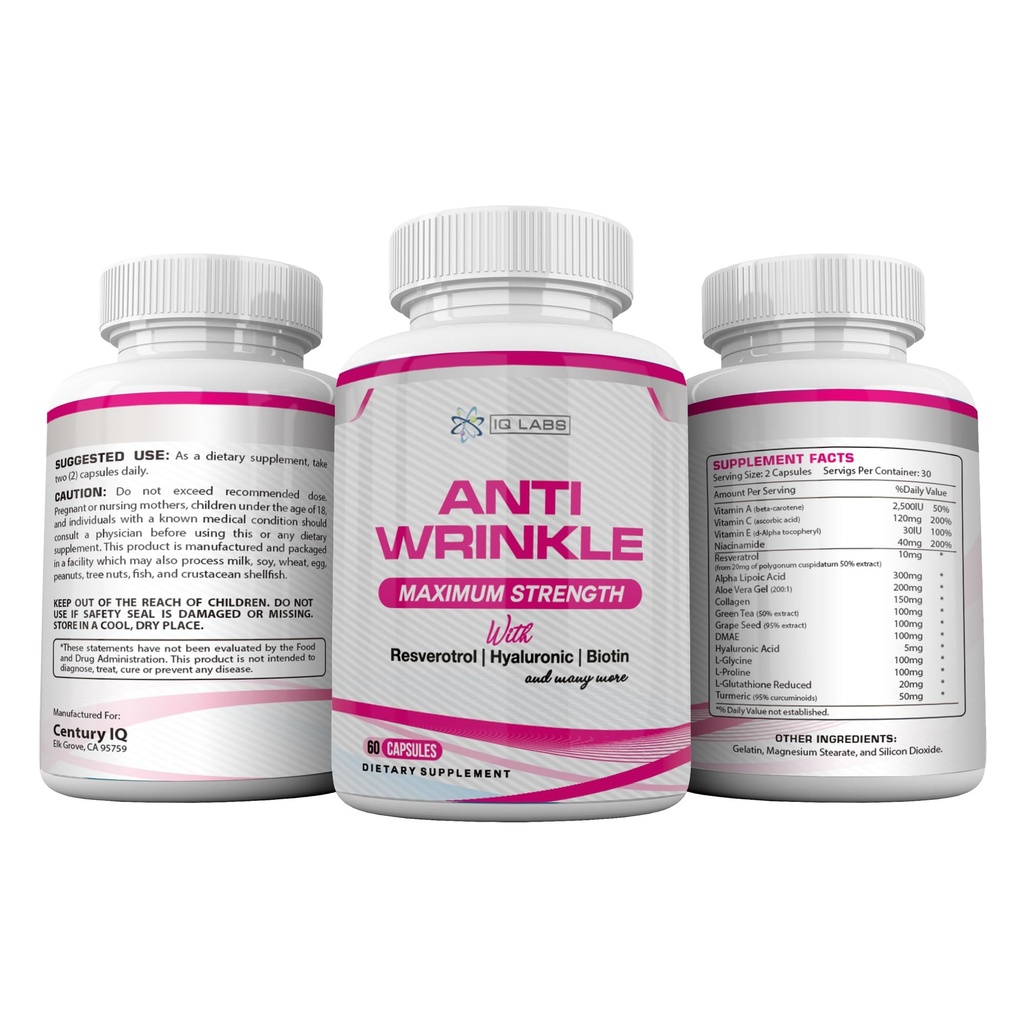 Skin Beauty Solutions (4) Anti-Wrinkle Max Supplements 240 Capsules w/Resveratrol, Alpha Lipoic Acid, Collagen, DMAE, Hyaluronic +Pills