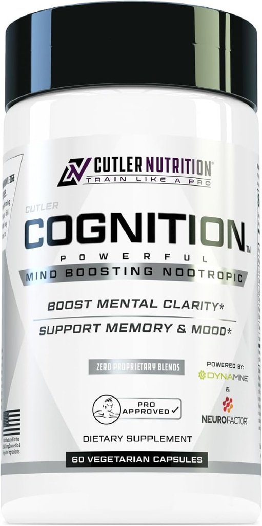 COGNITION High Potency Brain Nootropic Focus Supplement: Best Nootropic and Energy Pills for Mental Clarity, Memory, Studying, Gaming, and Work | Alpha GPC, Dynamine, Caffeine, L Theanine, 60 Count