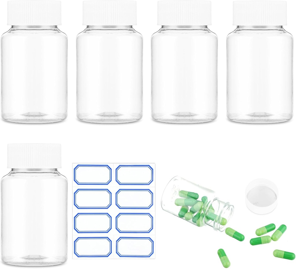 Clear Pill Μπουκάλι 6Pcs Empty Medicine Organizers Πλαστικά χάπια μπουκάλια Διαφανή αντιδραστήρια εμπορευματοκιβώτια 80ml Μεγάλη Jar σκόνη Αποθήκευση διαρροή καπάκια απόδειξη για υγρή στερεά σκόνη