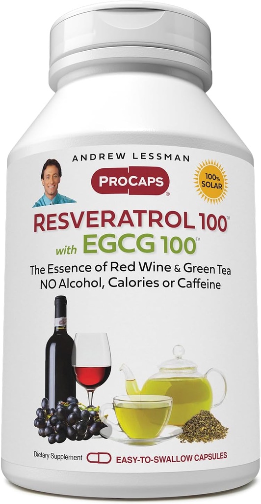 ANDREW LESSMAN Resveratrol-100 EGCG 100mg - 360 Capsules - Two Naturally Occurring Anti-oxidants, Without Alcohol or Caffeine.
