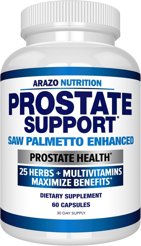 Arazo Nutrition Prostate Supplement - Saw Palmetto + 25 Herbs - Μείωση συχνή ούρηση, μείωση της τριχόπτωσης, υποστήριξη Stamina – Ενιαία Ομοιοπαθητική φυτικά εκχυλίσματα συμπληρώματα υγείας - κάψουλα ή χάπι