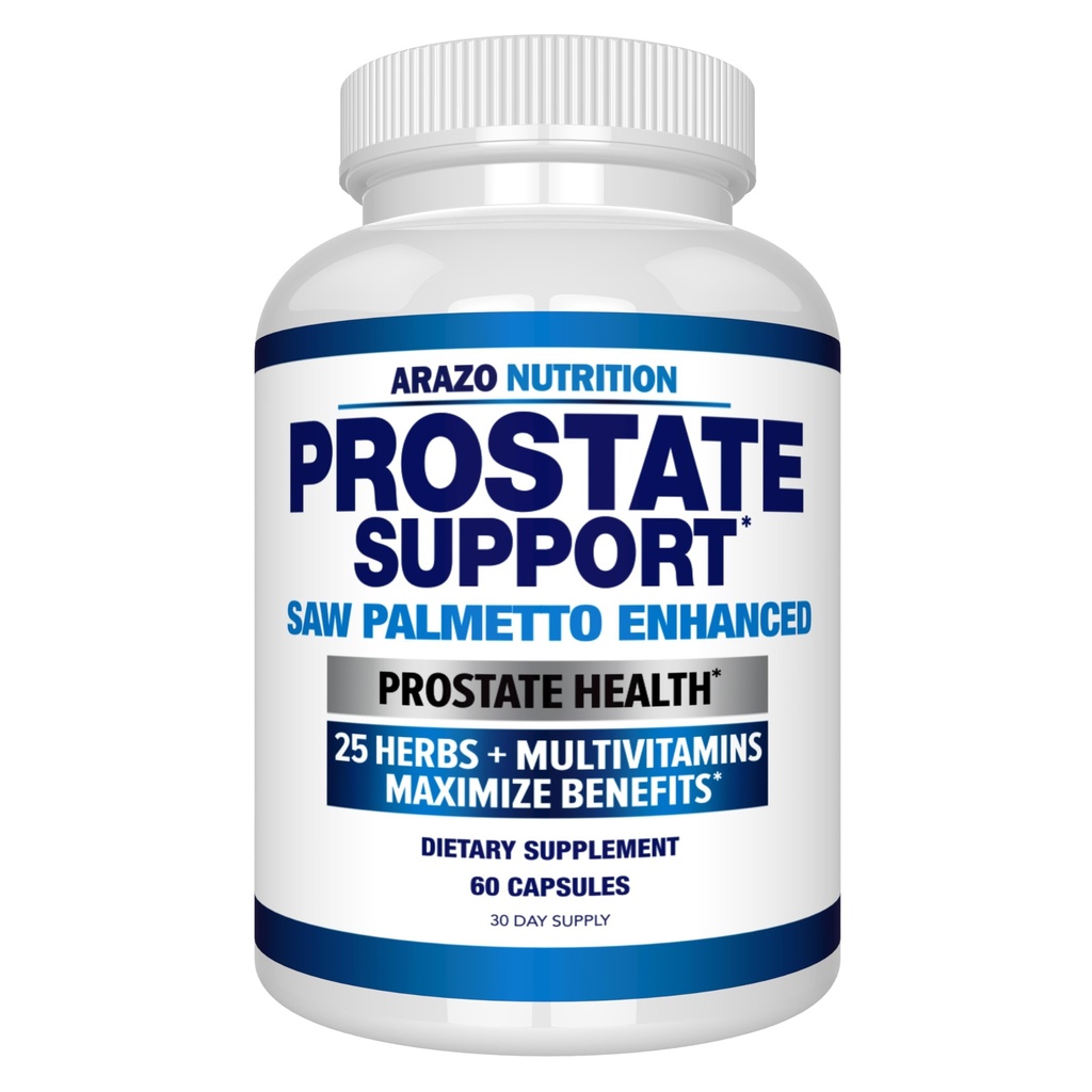Arazo Nutrition Prostate Supplement - Saw Palmetto + 25 Herbs - Μείωση συχνή ούρηση, μείωση της τριχόπτωσης, υποστήριξη Stamina – Ενιαία Ομοιοπαθητική φυτικά εκχυλίσματα συμπληρώματα υγείας - κάψουλα ή χάπι