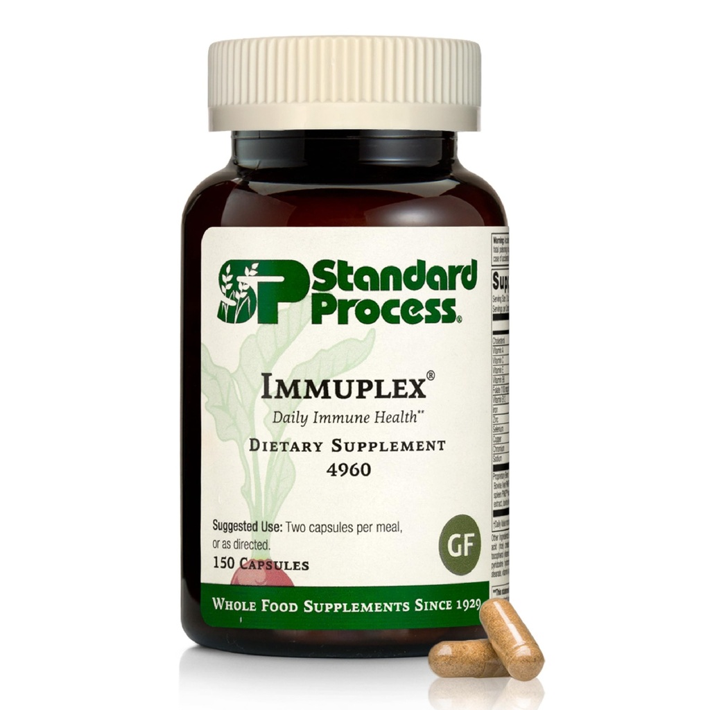 Standard Process Inc. Immuplex - Καθημερινή ανοσοποιητική υποστήριξη συμπλήρωμα με φολικό, σίδηρο, βιταμίνη C & βιταμίνη Α - Ορυκτό συμπλήρωμα με αντιοξειδωτικά συστατικά - 150 κάψουλες