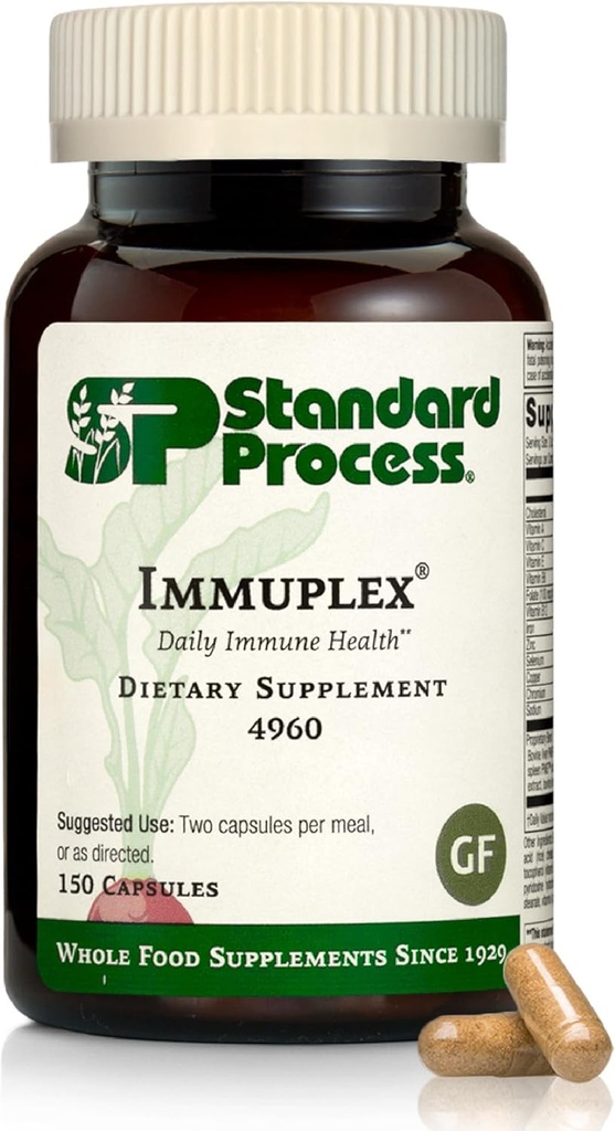 Standard Process Inc. Immuplex - Daily Immune Support Supplement with Folate, Iron, Vitamin C & Vitamin A - Mineral Supplement with Antioxidant Ingredients - 150 Capsules