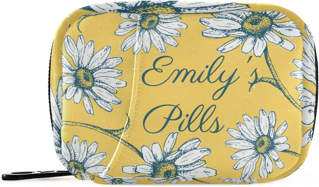 Custom Pill Box 7 Day Pill Τσάντα υπόθεση Daisy Λουλούδια εξατομικευμένο όνομα Τσάντα Organizer Ταξιδιών Χάπια με Zipper Φορητή εβδομαδιαία περίπτωση Συμπαγές μέγεθος για τον κάτοχο συμπλήρωμα βιταμίνης