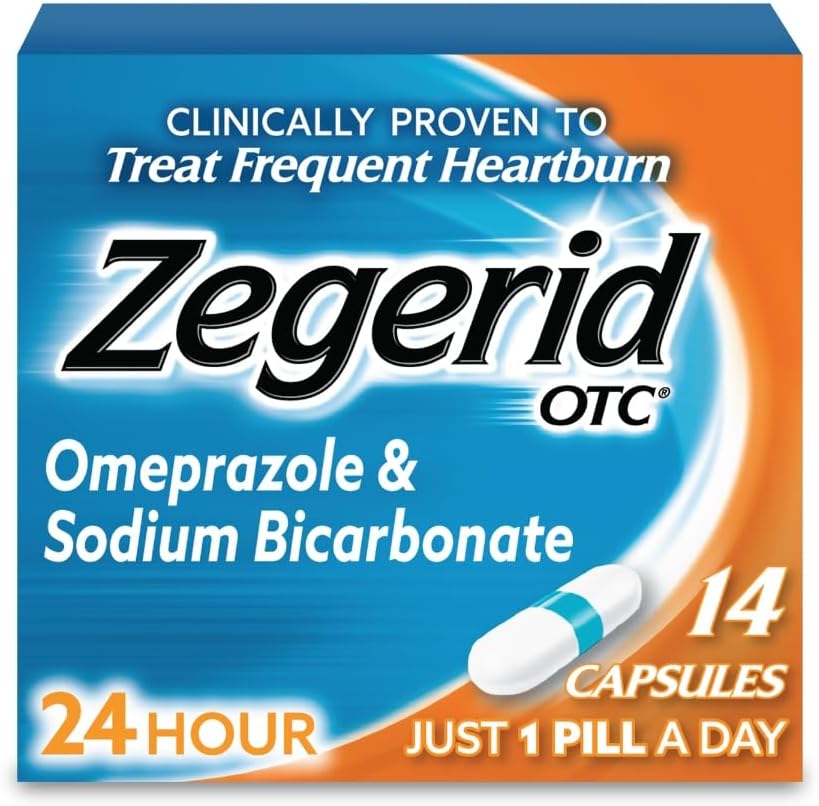 Zagerid OTC 24-Hour Heartburn Relief, Ο μόνος αναστολέας αντλίας πρωτονίων με Omeprazole 20mg + διττανθρακικό νάτριο, Αντιμετωπίζει συχνές εγκαύματα καρδιάς, 14ct κάψουλες