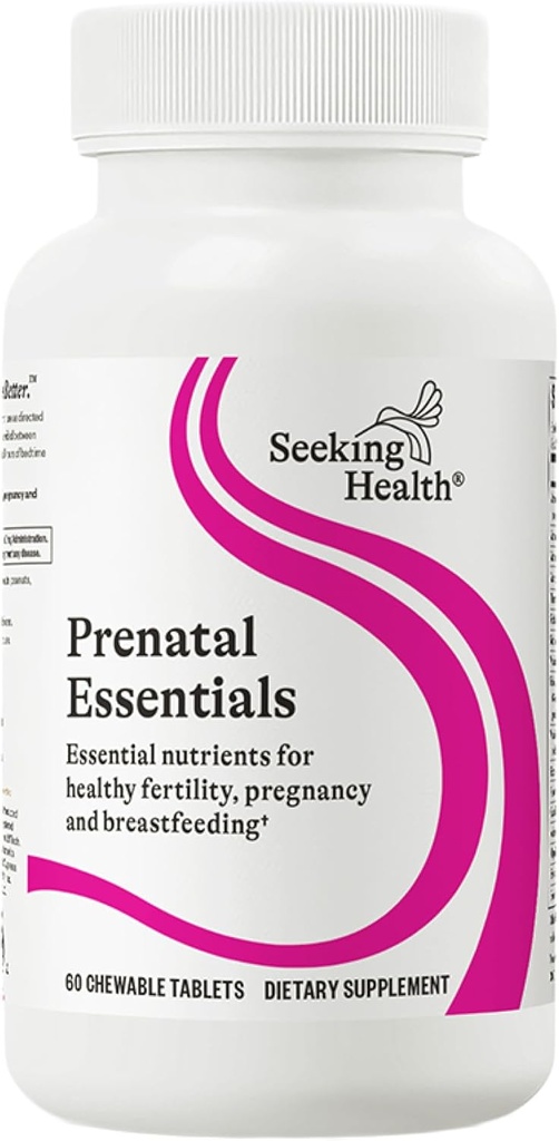 Seeking Health Prenatal Essentials Chewable - Prenatal Support Supplement with Riboflavin - Formula Supports Immune Health & Methylation - B12 Supplement to Support Genetic Development - 60 Tablets