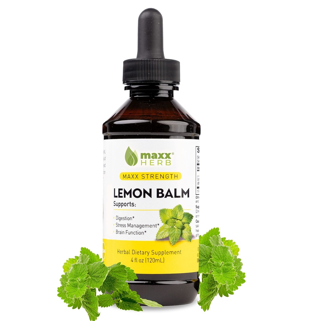 Maxx Herb Lemon Balm Extract - Max Strength Υγρή Χρώμα Απορροφήσεις Καλύτερα από κάψουλες ή τσάι, για την υποστήριξη του νευρικού συστήματος, & Διαχείριση Στρες - Χωρίς αλκοόλ - 4 Oz μπουκάλι (60 εξυπηρετούν)