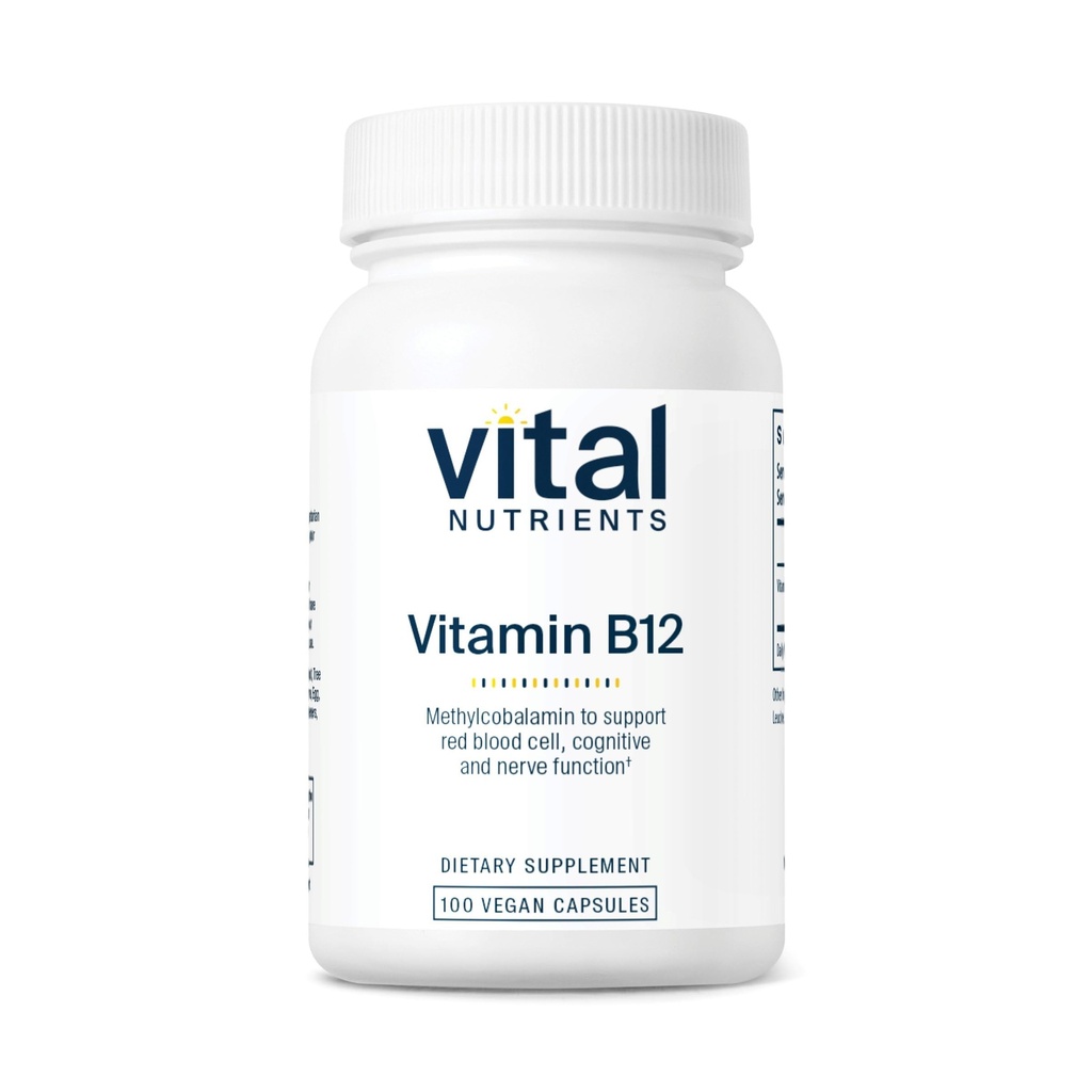 Ζωτικά θρεπτικά συστατικά Βιταμίνη Β12 1000mcg - Vegan - Μεθυλοκοβαλαμίνη για Μεταβολισμό, Γνωστικό & Νευρικό Σύστημα Υγεία* - Συμπλήρωμα υψηλής ισχύος Β12 - Γλουτένη, Γαλακτοκομικά, Χωρίς Σόγια - 100 Κάψουλες