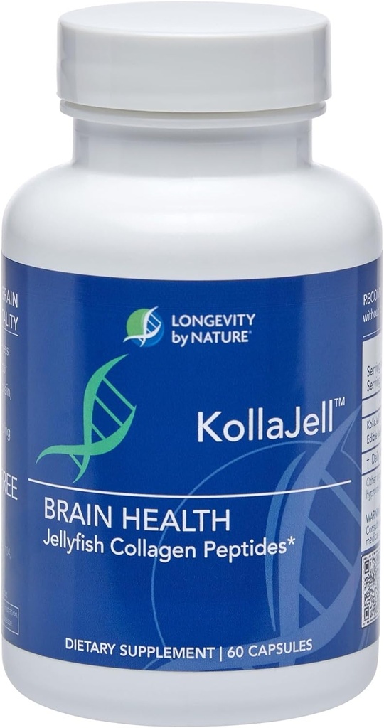 Μακροζωία από τη φύση, KollaJell Collagen Peptides Συμπλήρωμα εγκεφάλου, χάπια μνήμης και συμπλήρωμα εστίασης για την υγεία του εγκεφάλου και γνωστική υποστήριξη, 60 κάψουλες