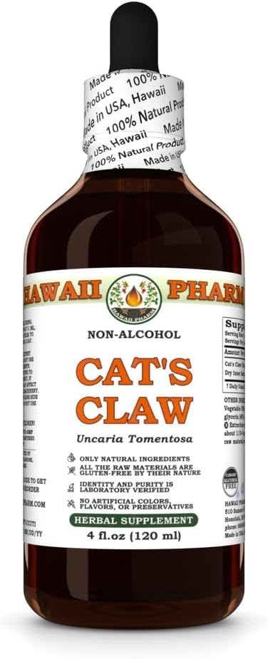 Hawaii Pharm Cat's Claw Alcohol-Free Extract, Γλυκερίτης για κοινή άνεση, ανοσοποιητική υποστήριξη, προάγει κυτταρική ζωτικότητα, διευκολύνει την πέψη, βοηθά στη διατήρηση ισορροπίας αρτηριακής πίεσης - 4 fl.oz